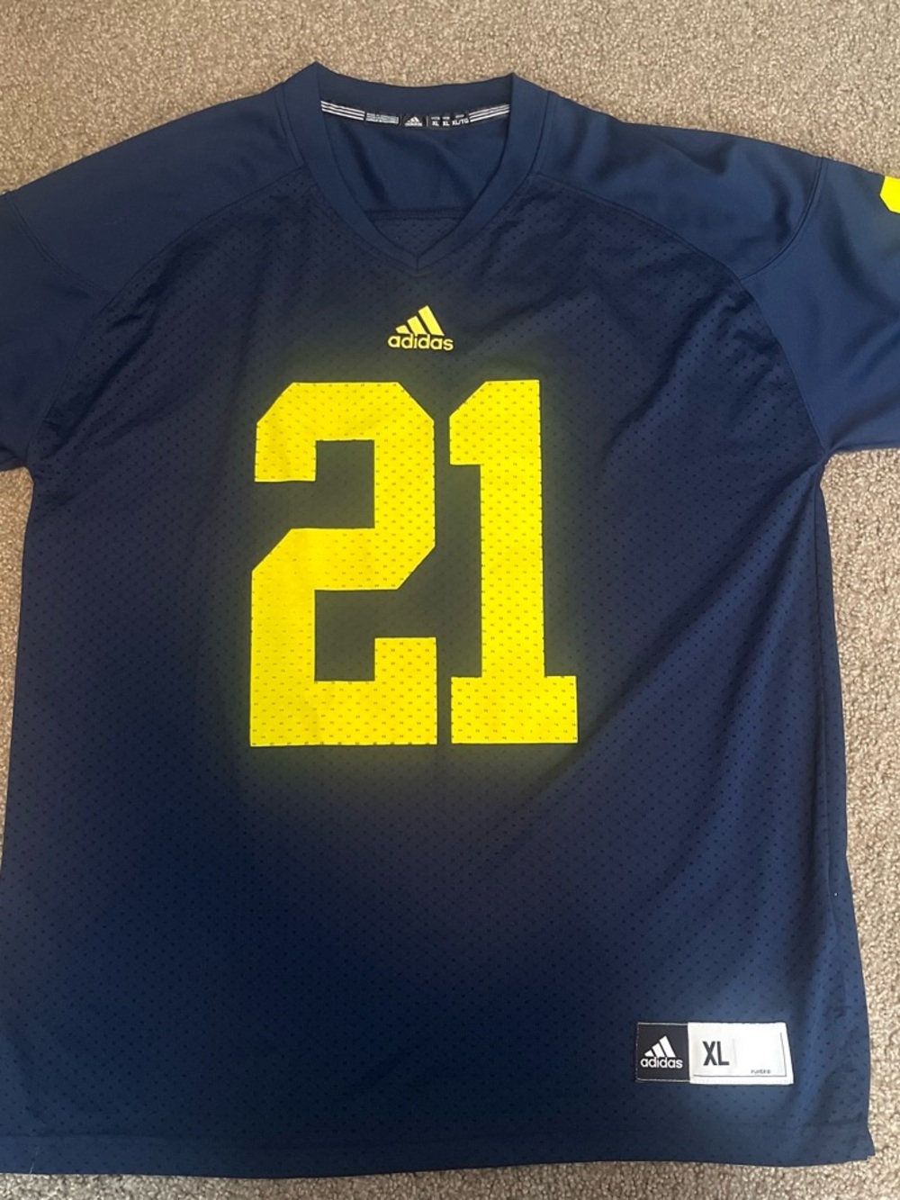 adidas Michigan Navy Blue Jersey with Bright Yellow '21' Graphic